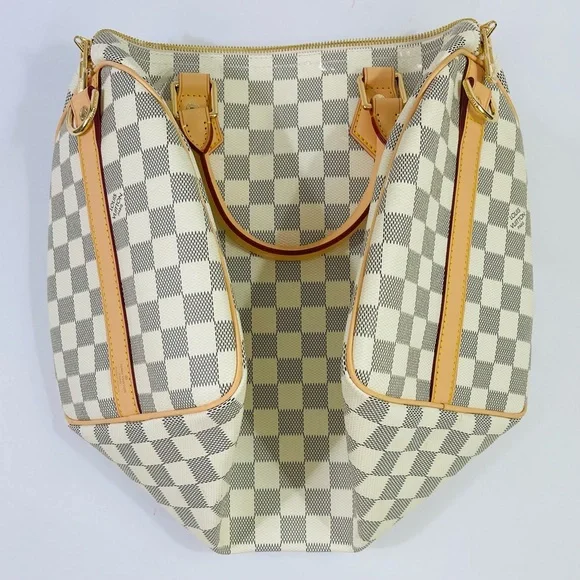 Designer Inspired Checkered Crossbody Bag in Cream and Tan - Picture 14 of 15